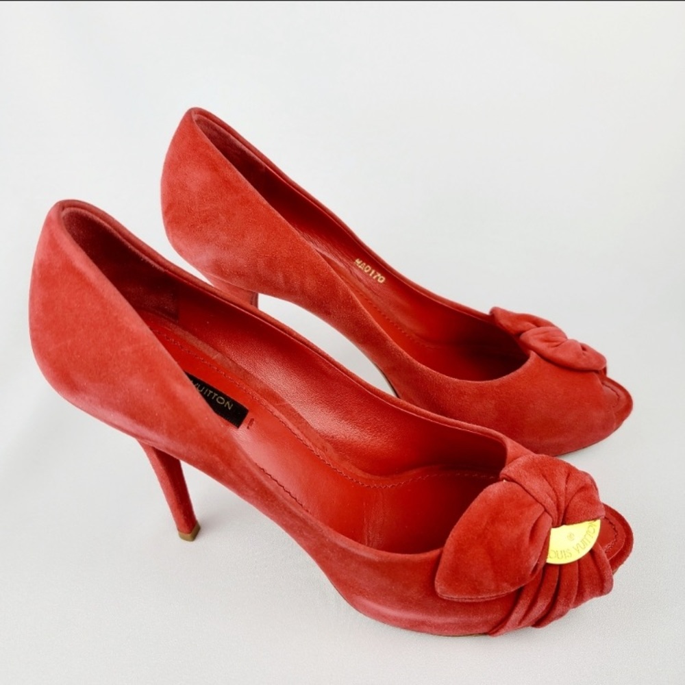 Louis Vuitton Red Suede Catania Peep Toe Platform